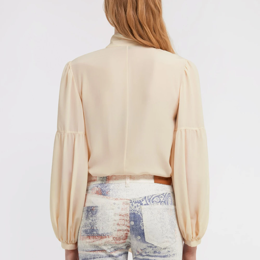 Roberto Cavalli Blouse met strik halslijn Lichtgewicht doorschijnende stof Beige Dames
