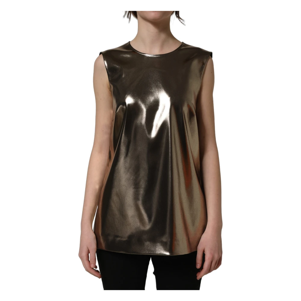 Dolce & Gabbana Women's Brown Sleeveless Tops, L, Round Neck Sleeveless Tank Top