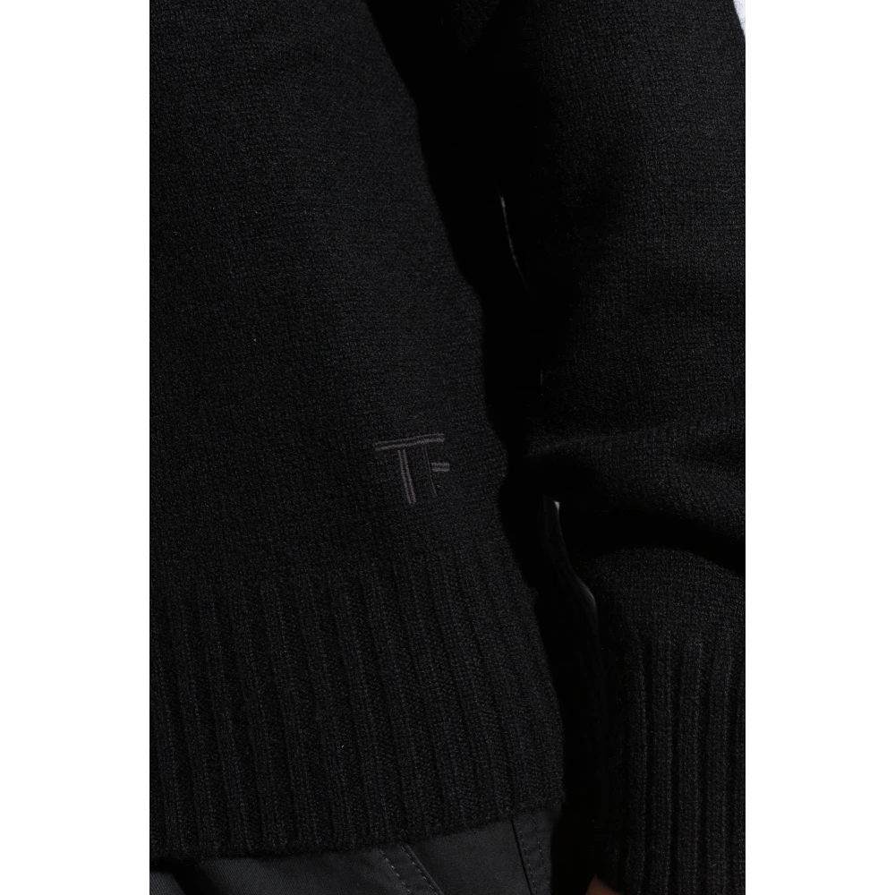 Tom Ford Kasjmier trui met geborduurd logo Black Heren