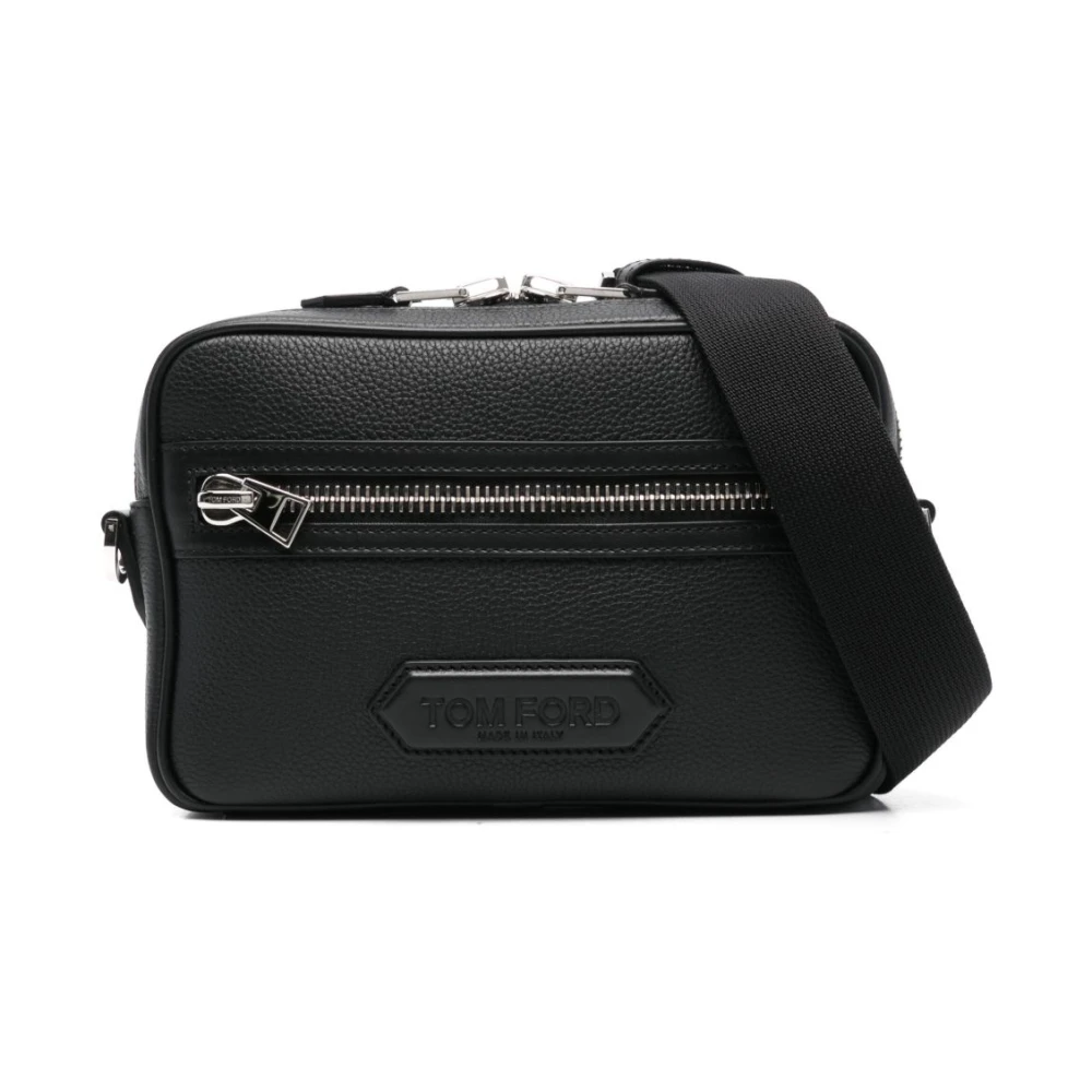 Tom Ford Herr Svart Väskor One Size, Grain Leather Traveller Small Messenger