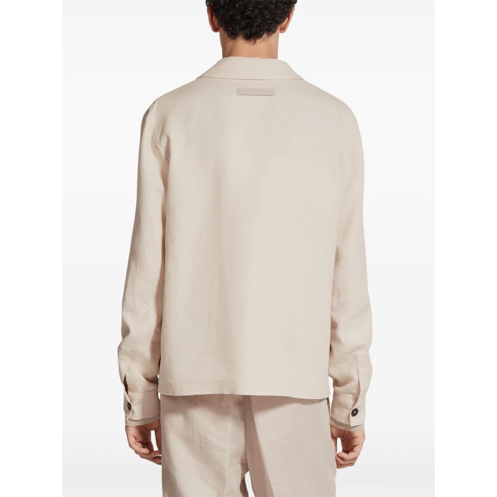 Ermenegildo Zegna Linnen jasje met knoopsluiting zakken Beige Heren