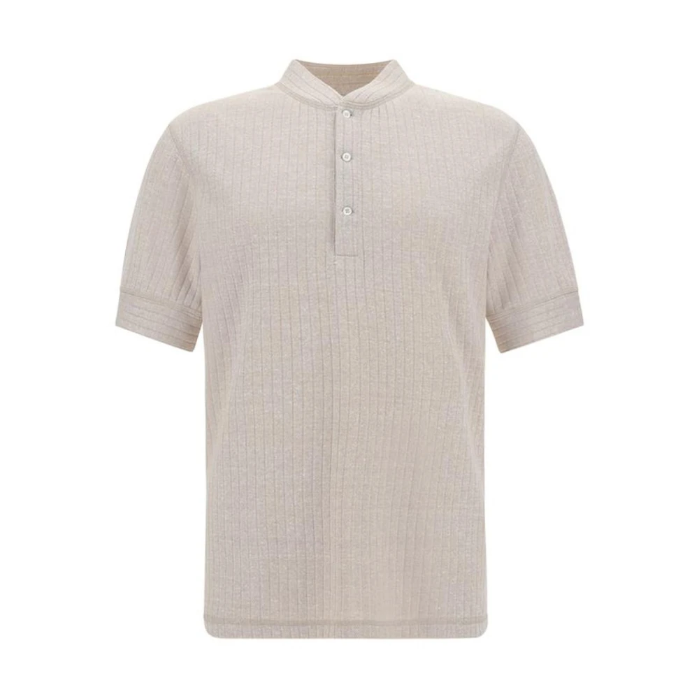BRUNELLO CUCINELLI Gebreide Linnen Poloshirt met Knopen Beige Heren
