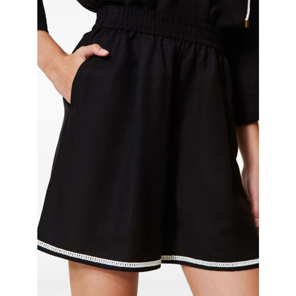 Twinset Zwarte Shorts met Elastische Tailleband Black Dames