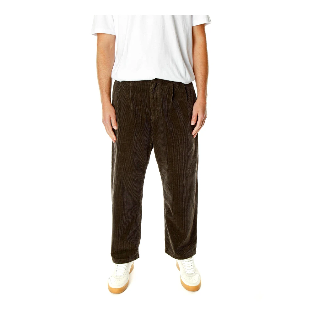 Carhartt Wip Men's Brown Straight Trousers, S, Corduroy Loose Tapered Fit Trousers