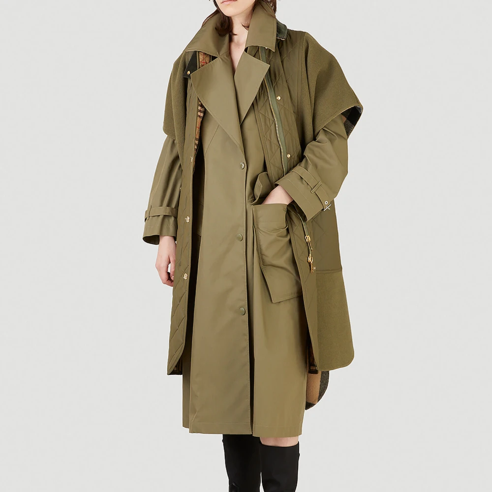 Burberry Gabardine Oversized Trench Coat Green Dames