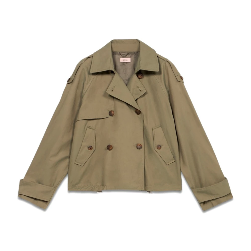 Oltre Kort dubbelknäppt trenchcoat Green, Dam