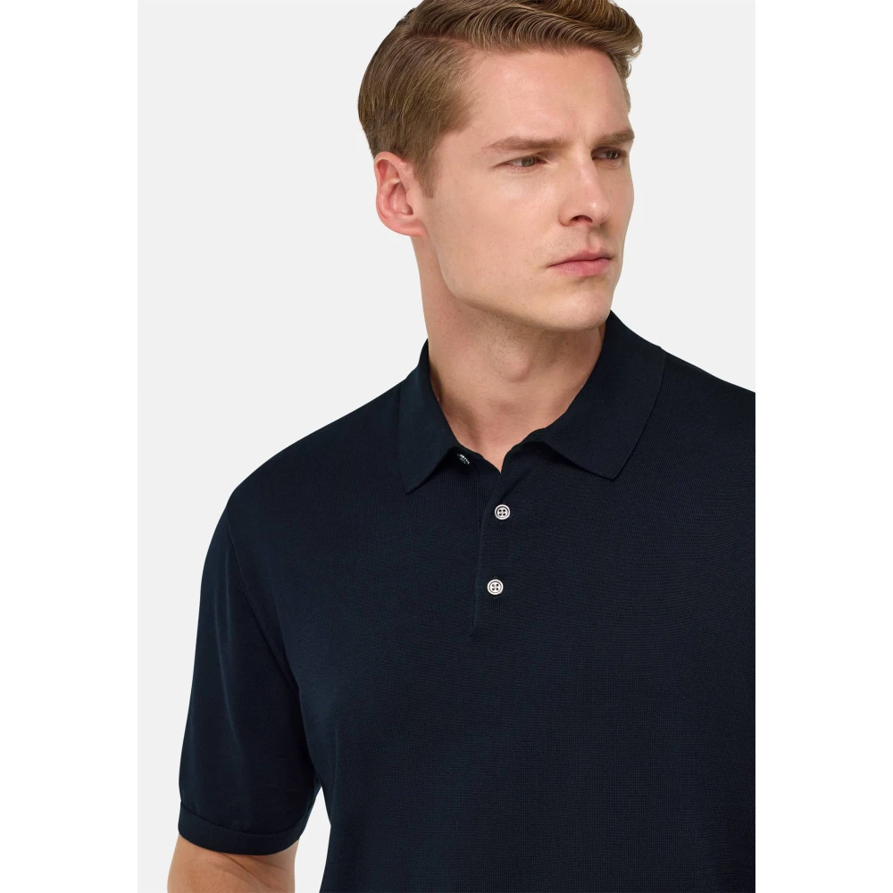 Boggi Milano Katoenen en zijden gebreid poloshirt Blue Heren