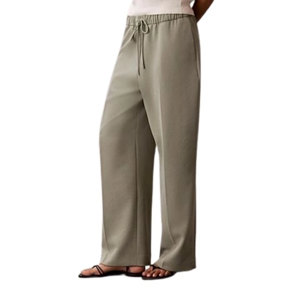 Calvin Klein Green Soft Twill Drawstring Trousers - Female - Wide Trousers - M - Trousers