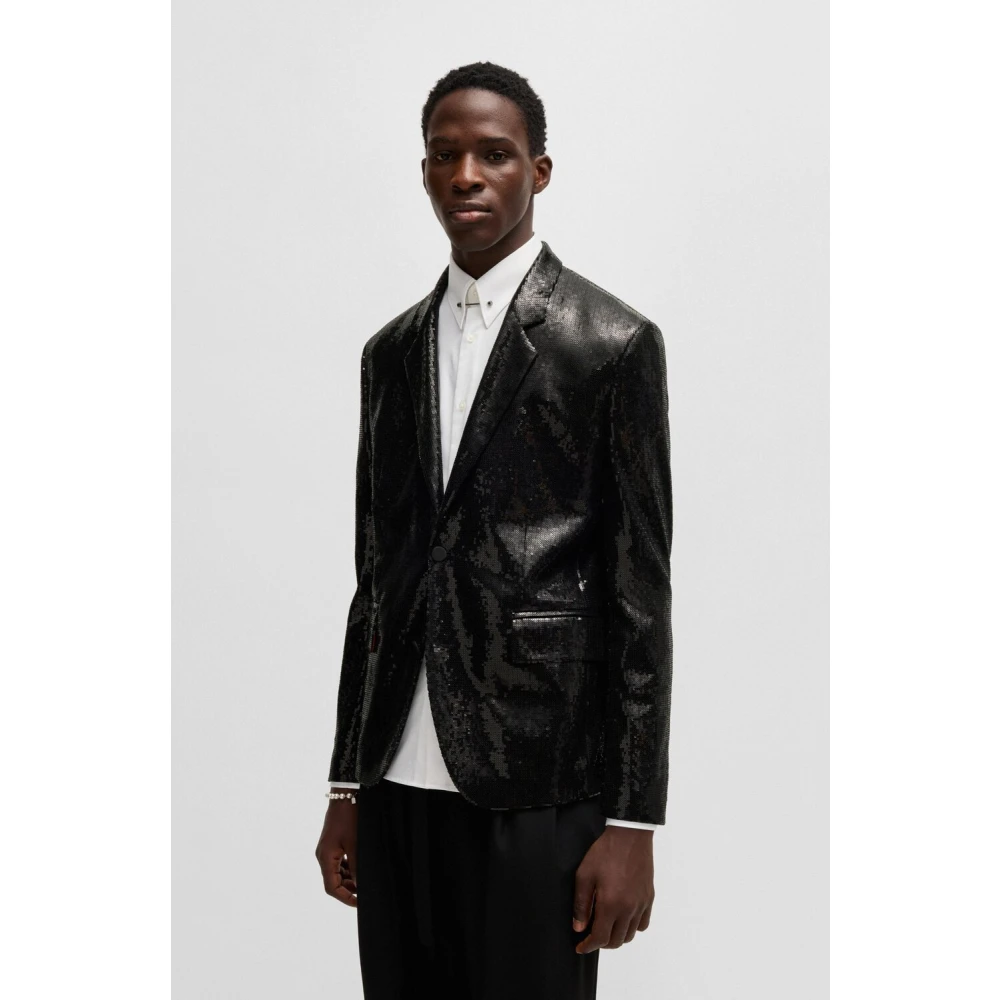 Hugo Boss Moderne pasvorm pailletten blazer Karlo244E2J Black Heren