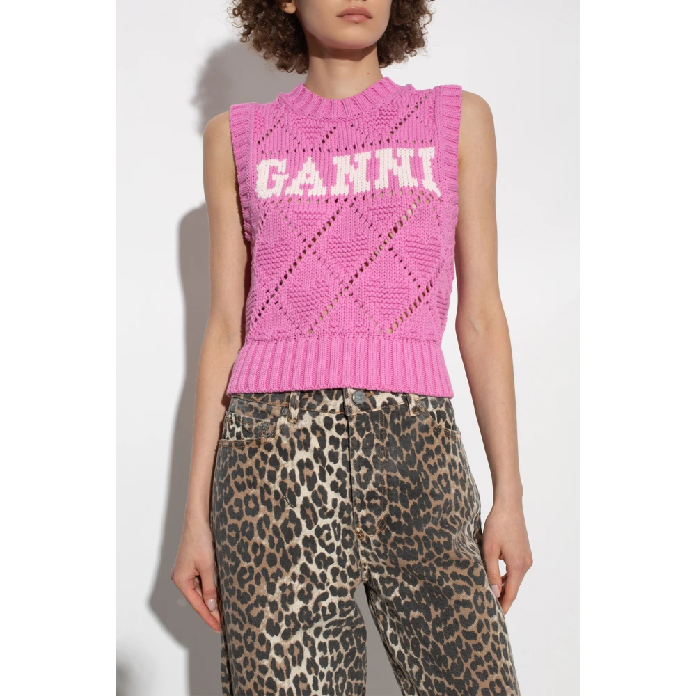 Ganni Vest met logo Pink Dames