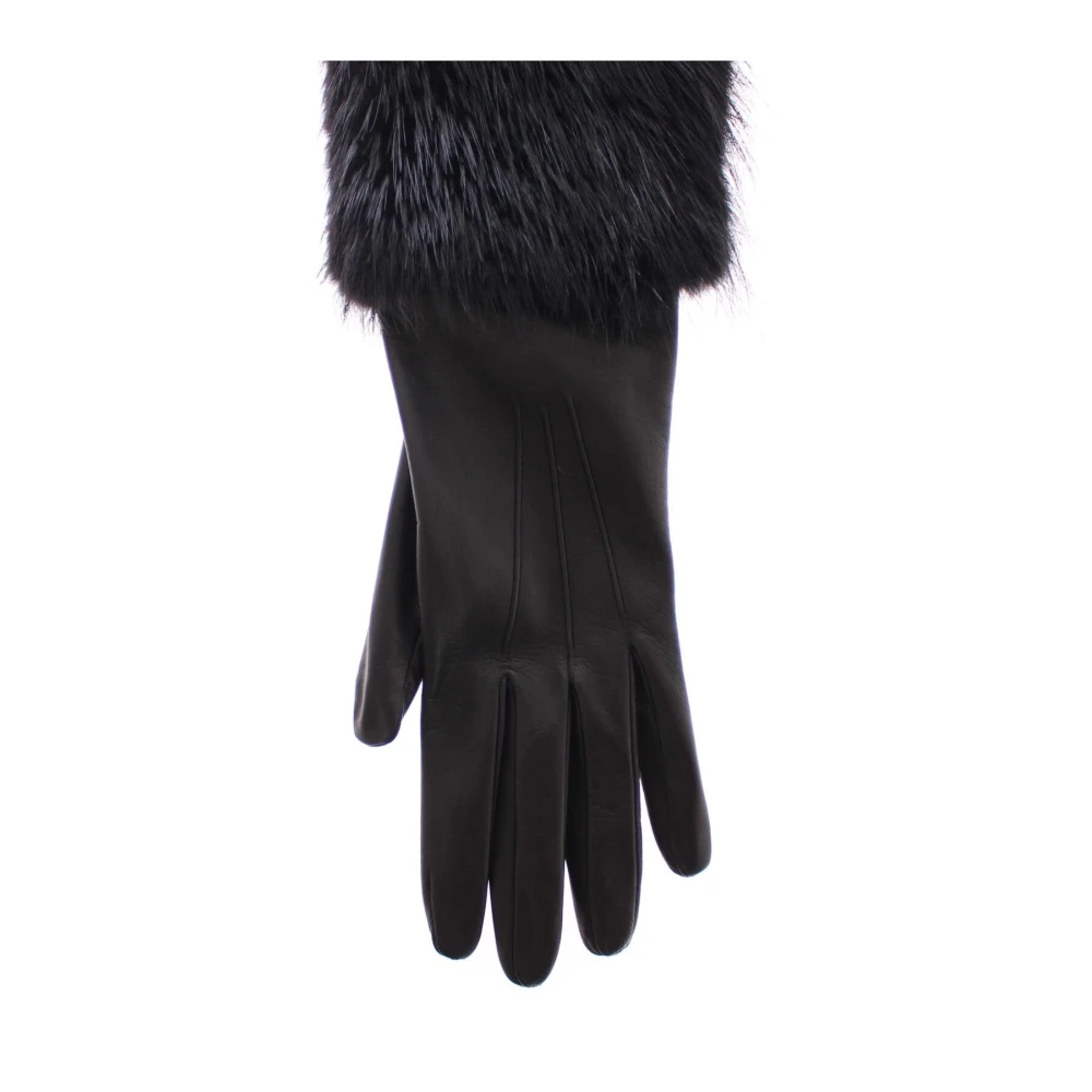 Dolce & Gabbana Luxe Zwarte Beaver Bont Handschoenen Black Dames