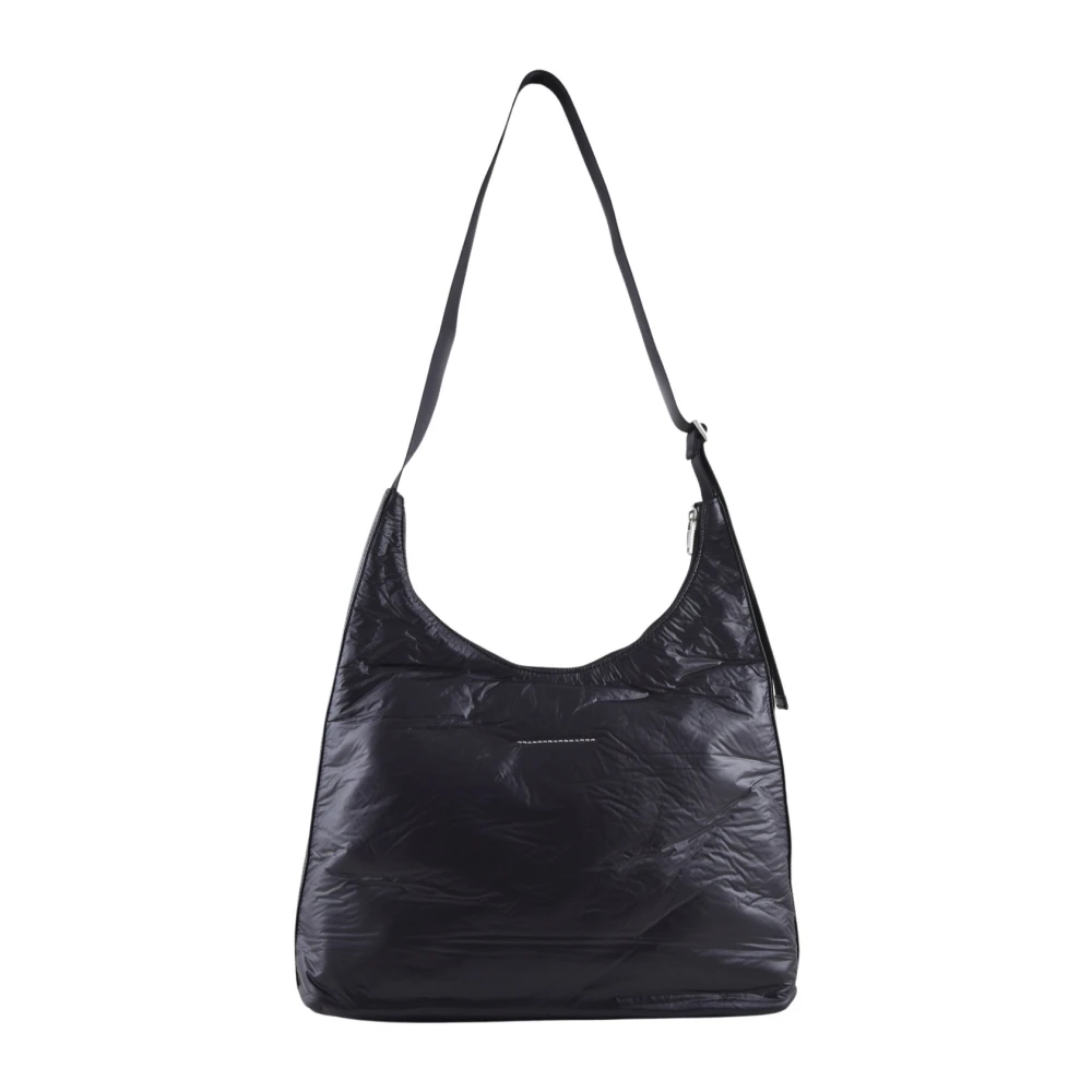 MM6 Maison Margiela Zwarte Kreuk Effect Schoudertas Black Dames