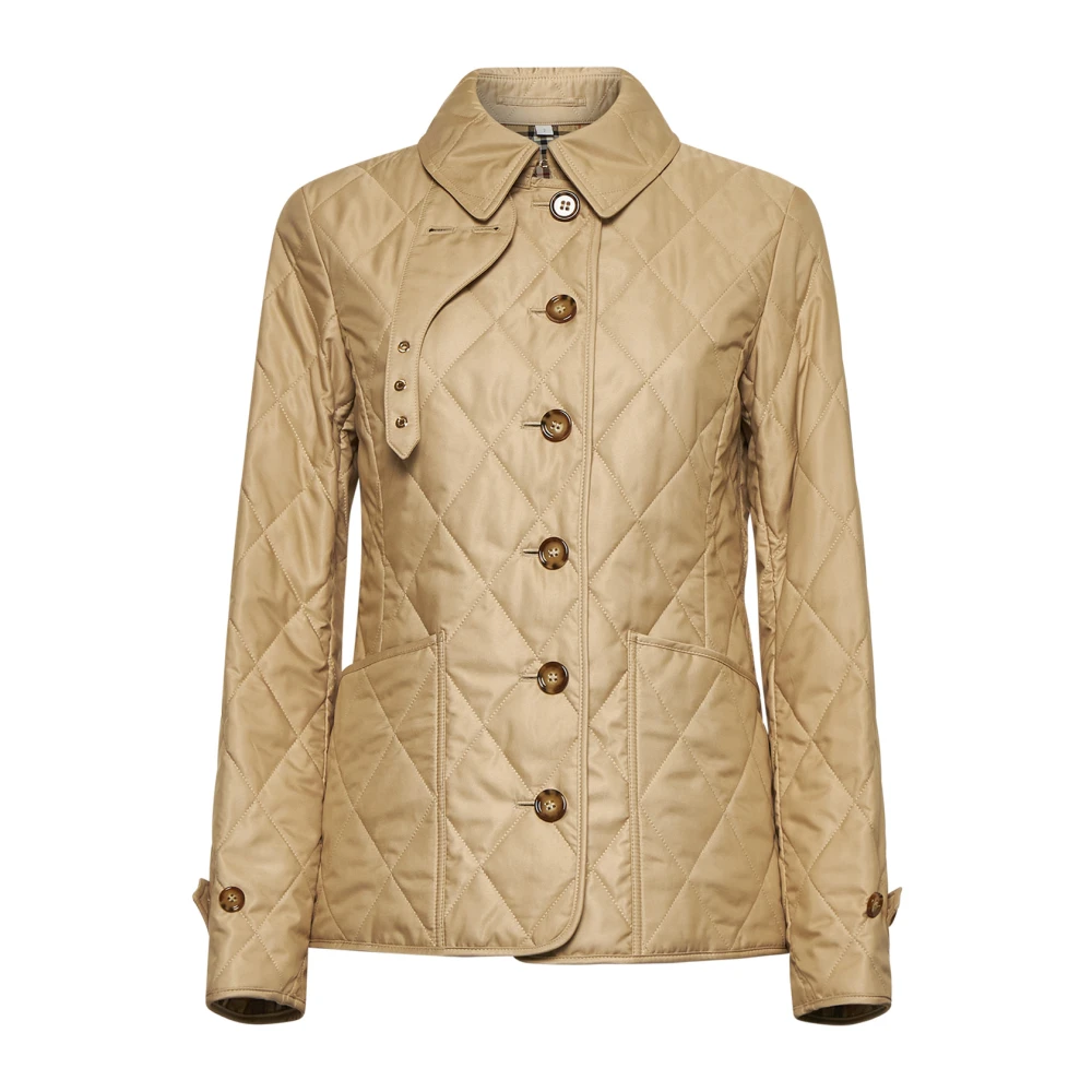 Burberry Women's Beige Light Jackets,, Diamond Quilted Jacket Large