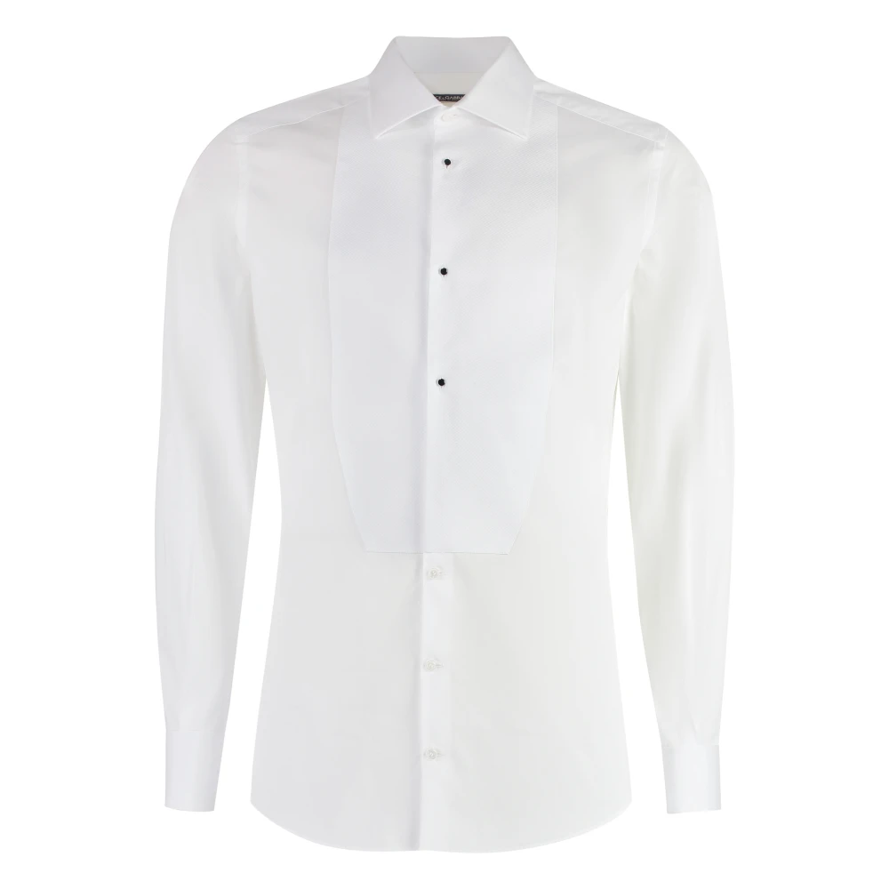 Dolce & Gabbana Guld Poplin Tuxedo Skjorta med Prydda Knappar White, Herr