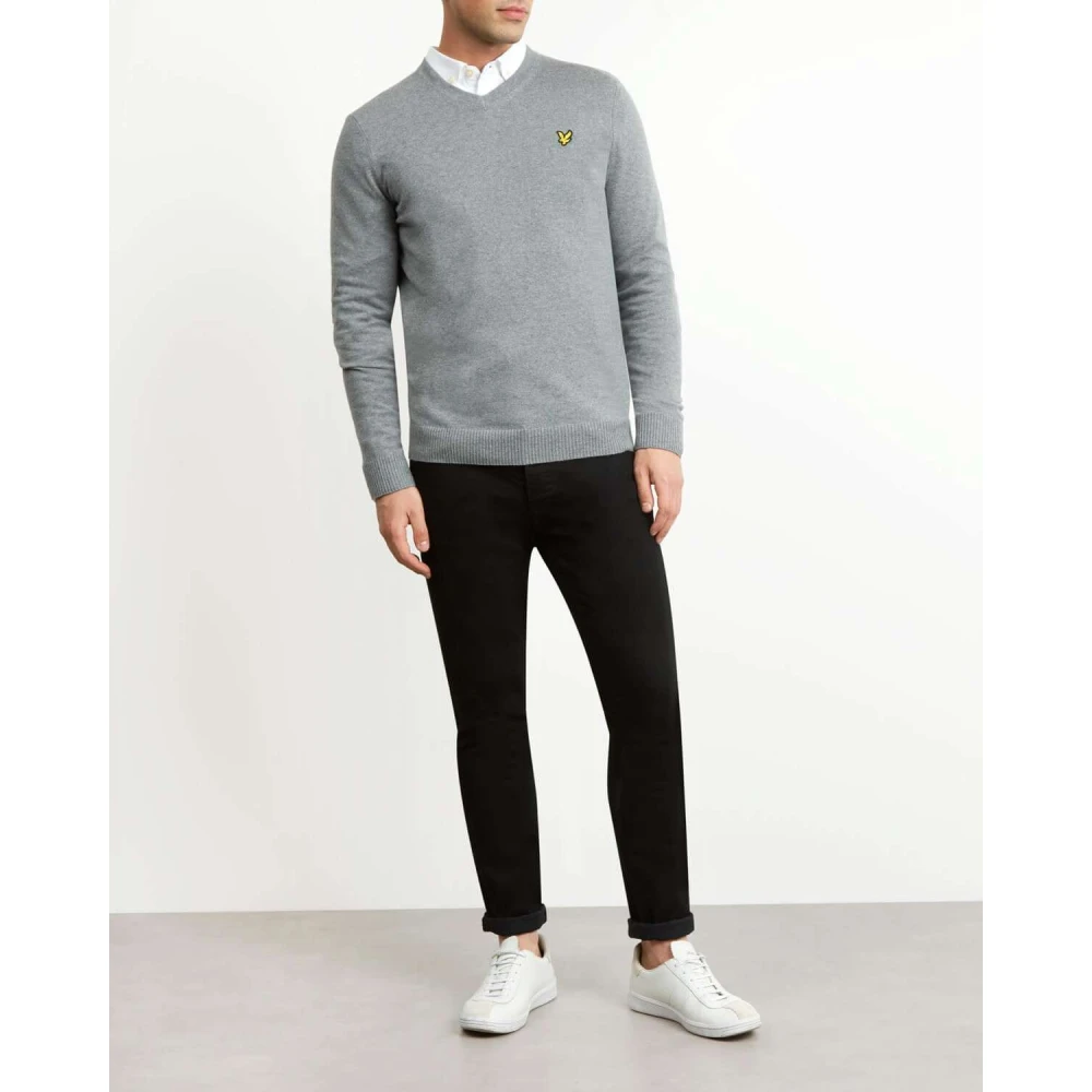 Lyle & Scott Katoen Merino V-hals Trui Gray Heren