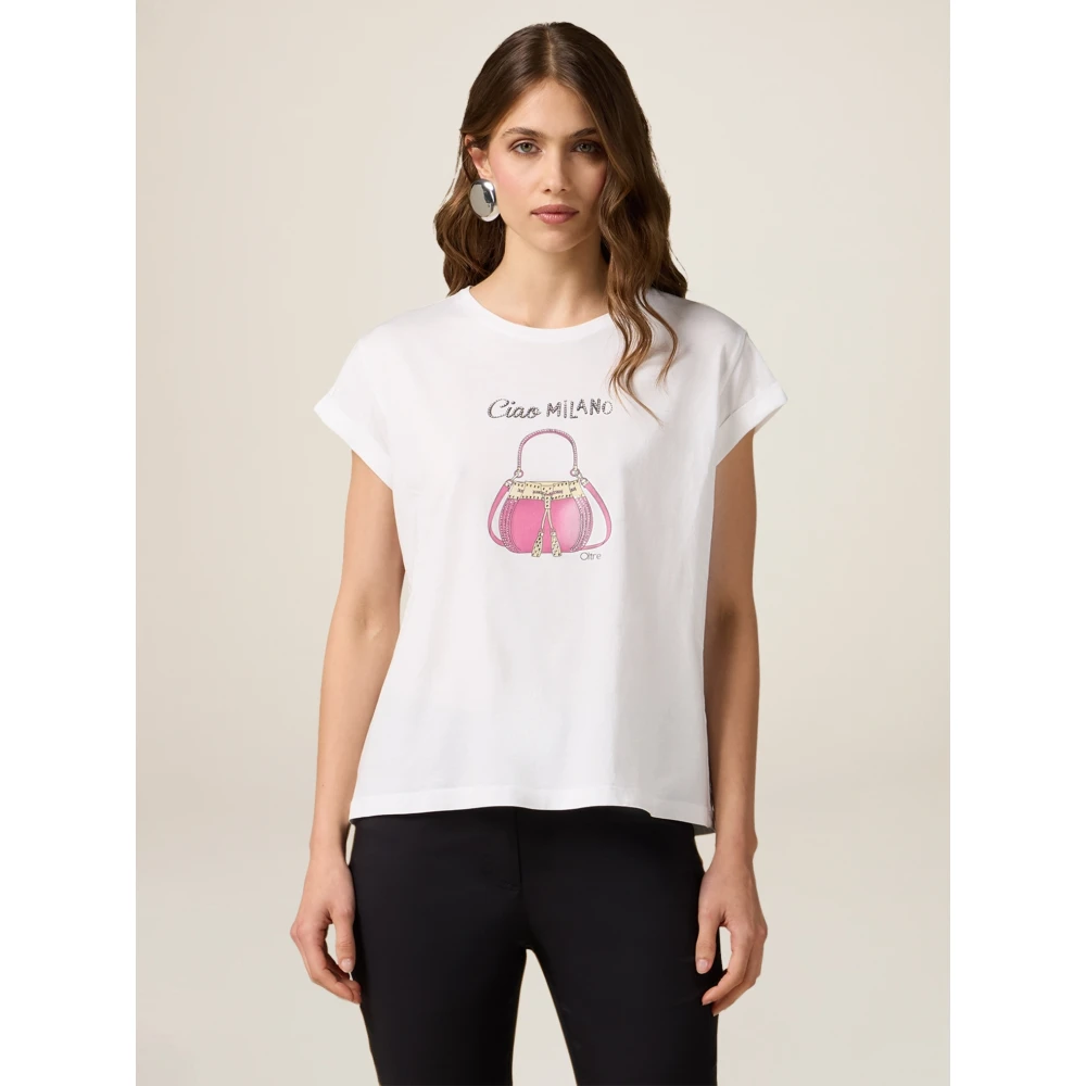 Oltre Kristal Print T-shirt Made in Italy White Dames