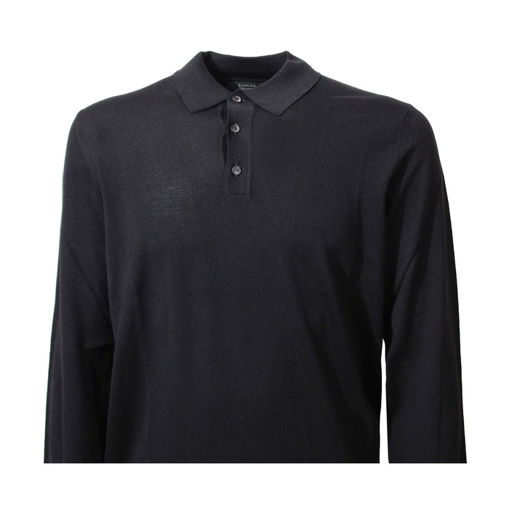 Zanone Zwarte polo met lange mouwen en slim fit Black Heren