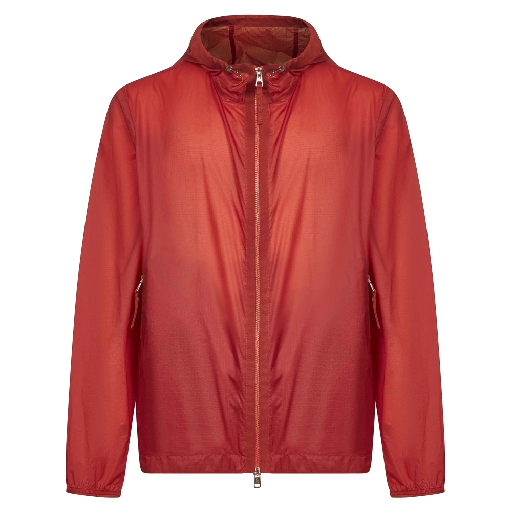 Moncler Uomo Arancione Cappotto Con Cappuccio In Nylon Ripstop