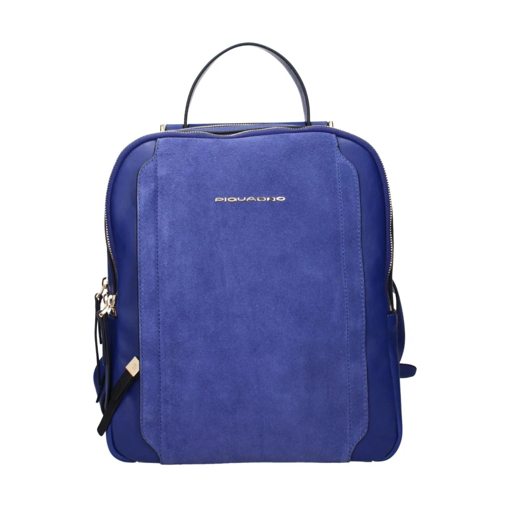 Piquadro Mujer Azul Mochila De Cuero Con Múltiples Compartimentos