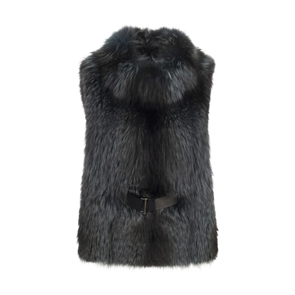 Brunello Cucinelli Blue Waistcoats, Female, S, Fox Fur Waistcoat