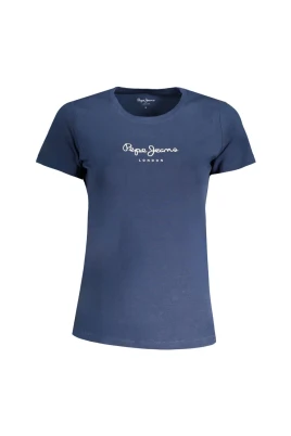 Blå Bomull Logo Print T-shirt