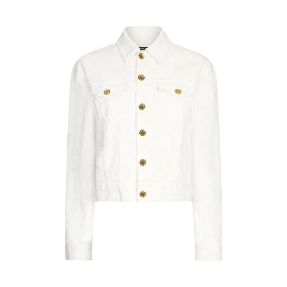 Roberto Cavalli White Denim Jacket With Gold Buttons - Female - Denim Jackets - Xs - Jackets