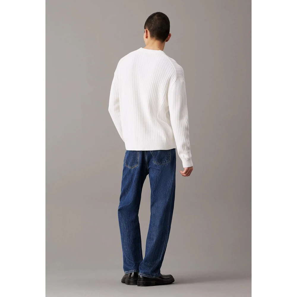 Calvin Klein Jeans Ivoor Linear Sweater Katoen Biologisch White Heren