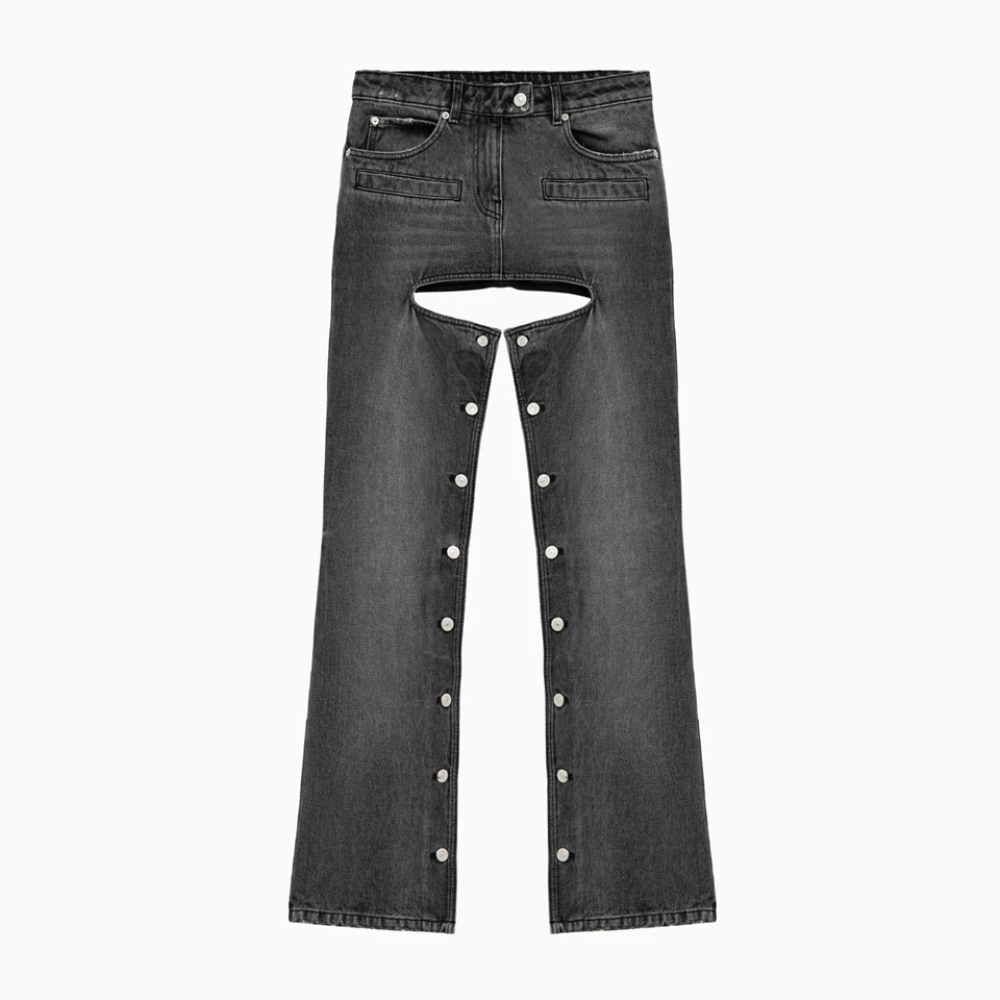 Courrèges Jeans met hoge taille in effen kleur katoen Gray Dames