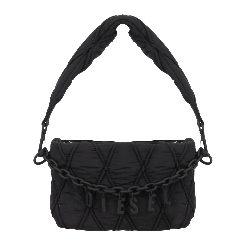 Diesel Gewatteerde nylon tas met afneembare ketting Black Dames