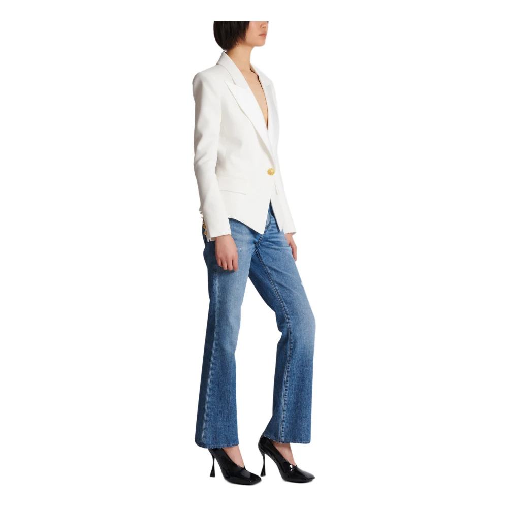 Balmain Enknoop Crepe en Satijnen Jas White Dames