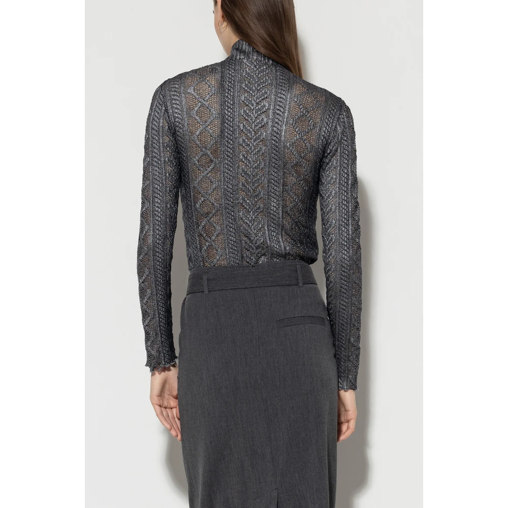 LUISA CERANO Kanten colshirt met metallic afwerking Gray Dames