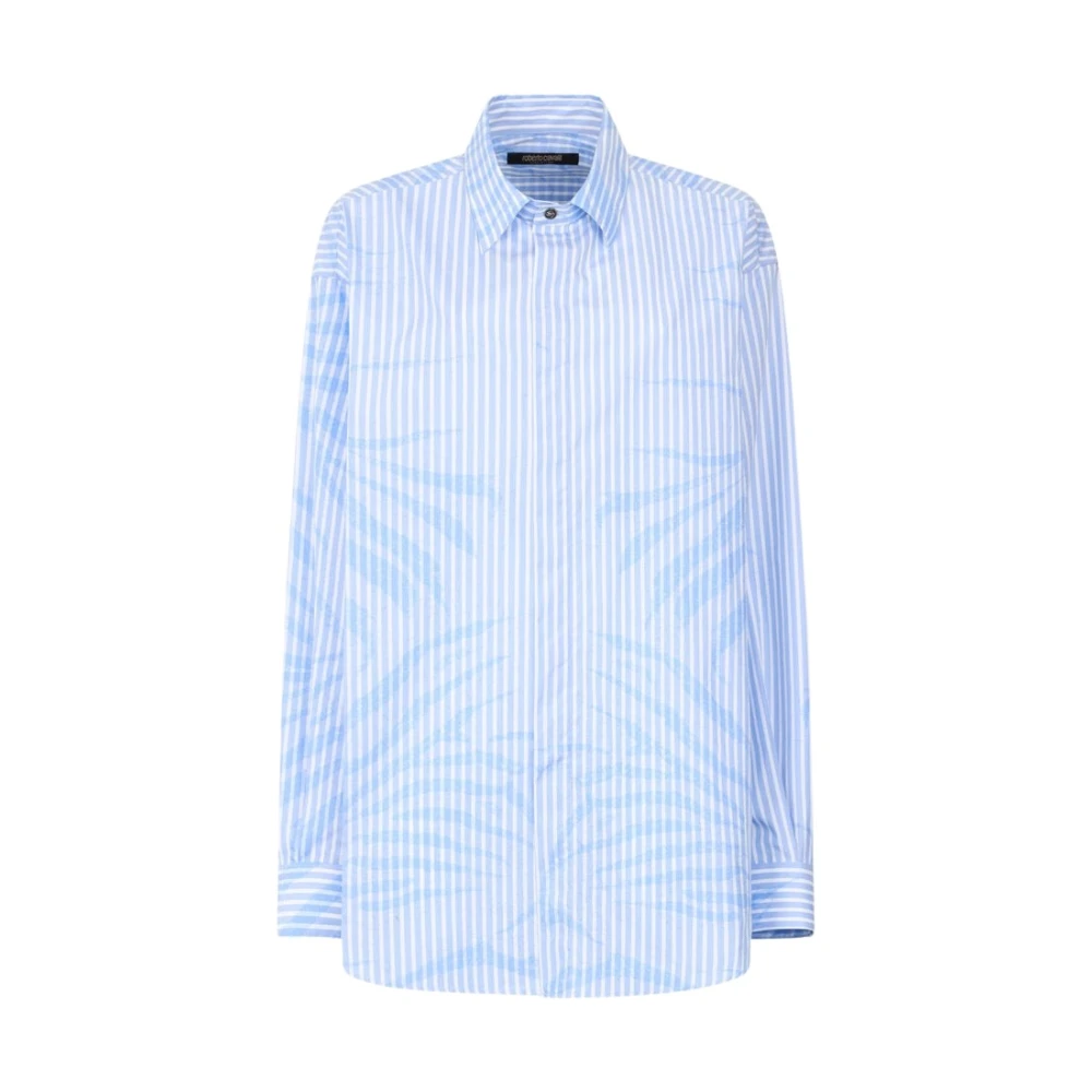 Roberto Cavalli Men's Blue Casual Shirts, L, Zebra Pattern Striped Shirt