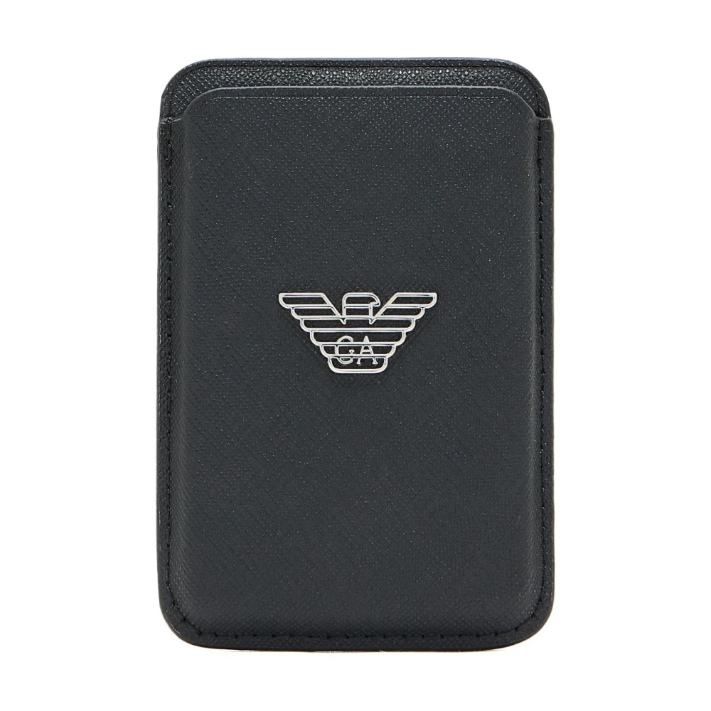 Emporio Armani Men's Black Textured Logo Plaque Card Holder - Wallets & Cardholders - One Size - Accessories