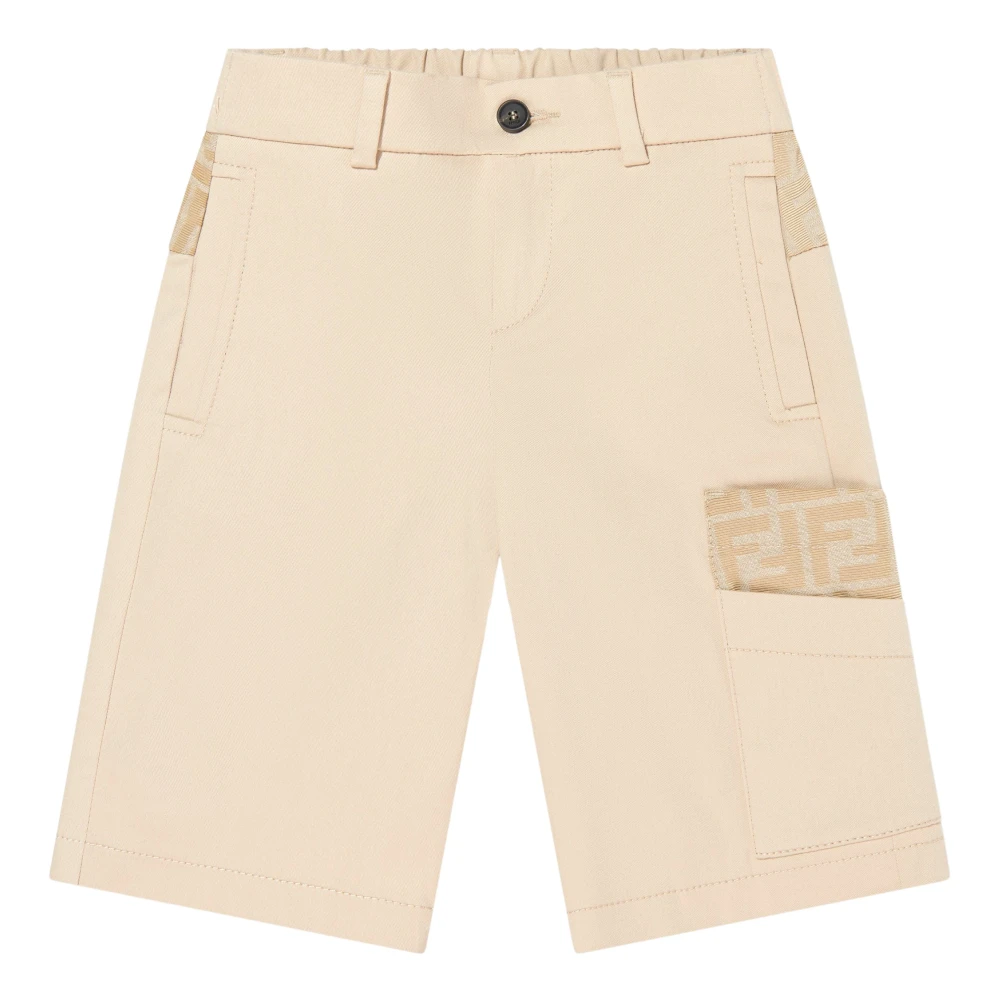 Fendi Beige Shorts, Male, 6 Y, Ff Pocket Gabardine Shorts