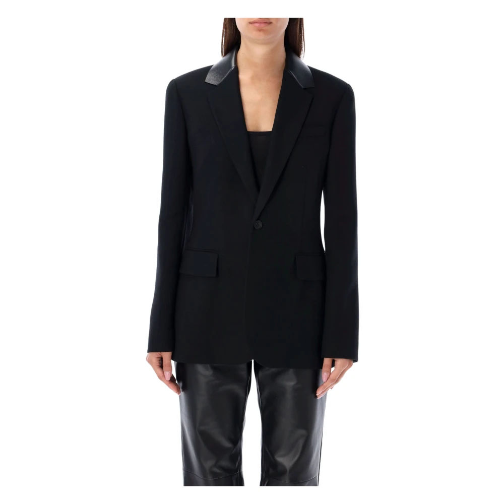 Ralph Lauren Zwarte Blazer met Lederen Afwerking Black Dames