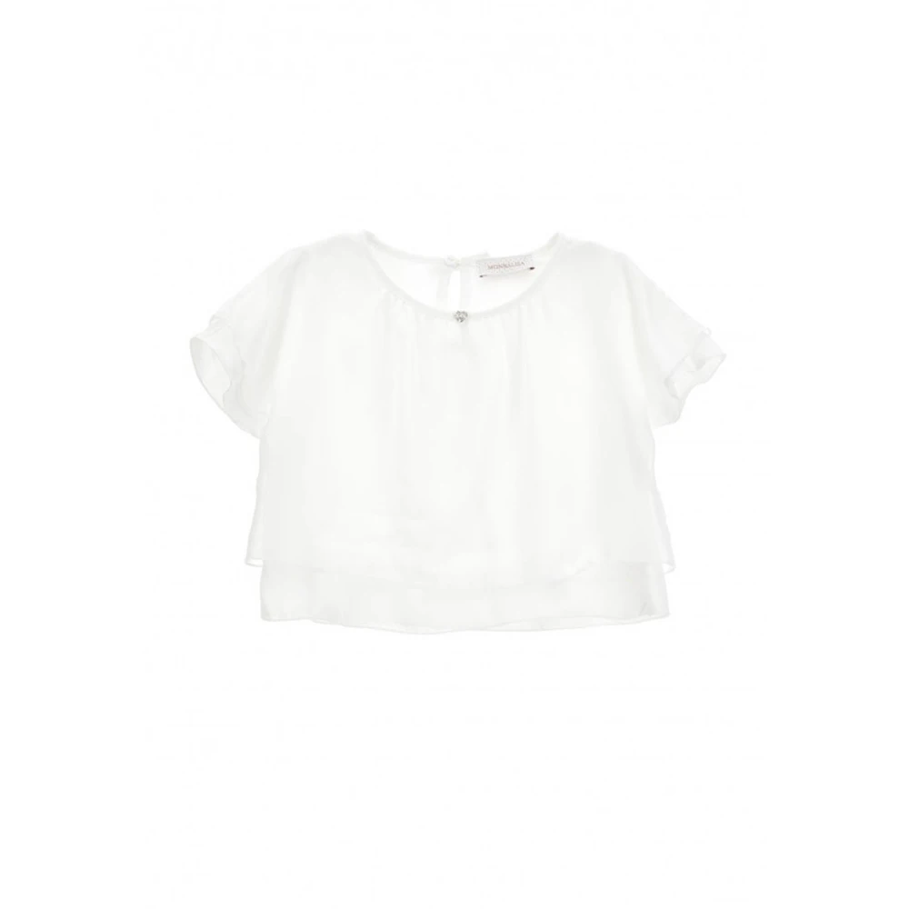 Monnalisa Girls White Satin T-Shirt - Kids Blouses - 10 Y - Kids