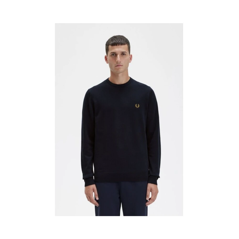 Fred Perry Merino Wol Katoen Trui Blue Heren
