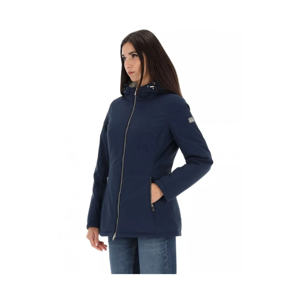 YES ZEE Blauwe Nylonjas met capuchon Blue Dames