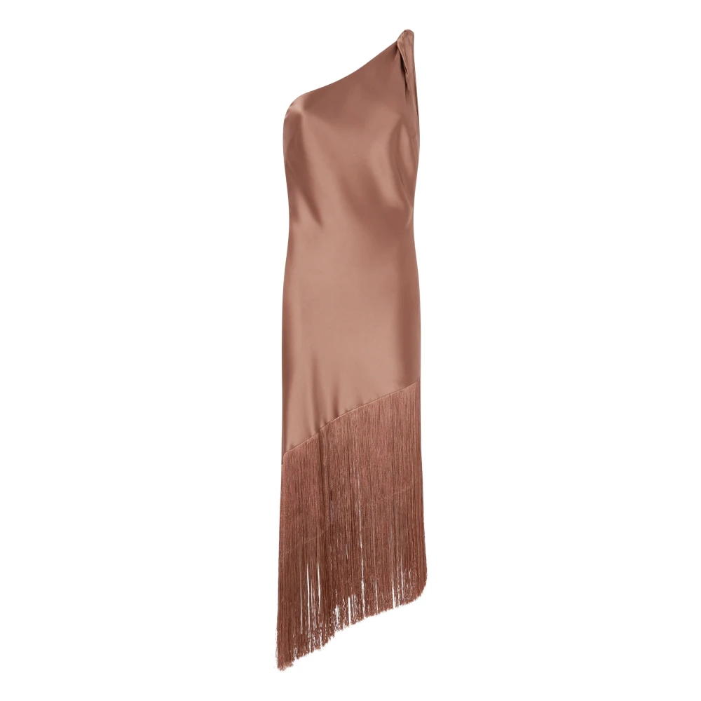 Pinko Women's Brown Party Dresses, Xs, Kiwi Satin Fringe Dress