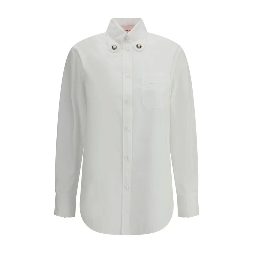 Valentino Overhemd met juweeldetail en klassieke kraag White Dames