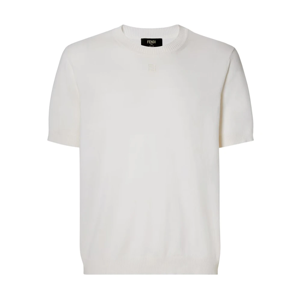 Fendi Men's White T-Shirts, S, Embroidered-Logo T-Shirt