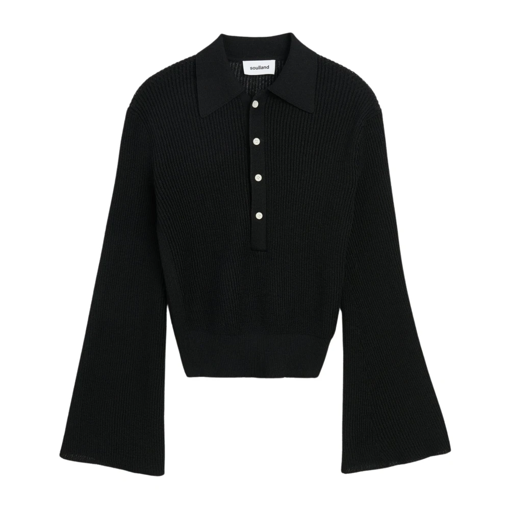Soulland Doorschijnende Polo Jumper met Wijd Uitlopende Mouwen Black Dames