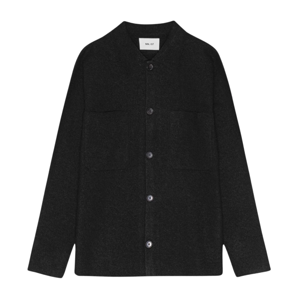 Nn07 Gekookt Merinowol Overshirt in Zwart Black Heren