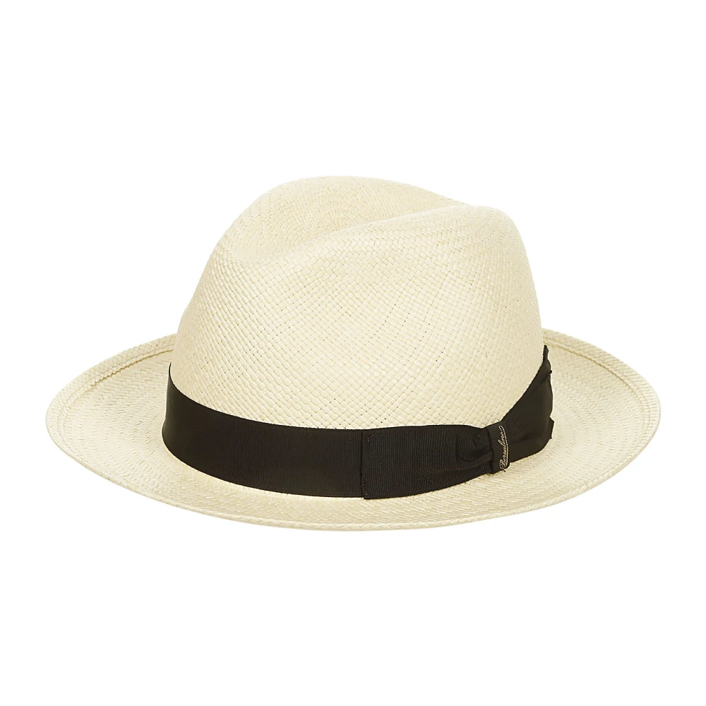 Borsalino Witte Stro Panama Hoed met Zwarte Band Beige Heren