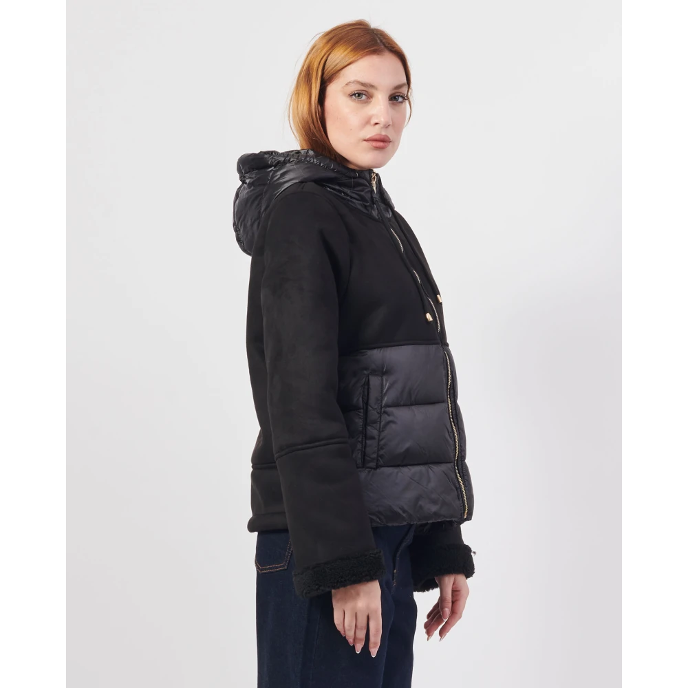 YES ZEE Zwarte gewatteerde jas met capuchon Black Dames