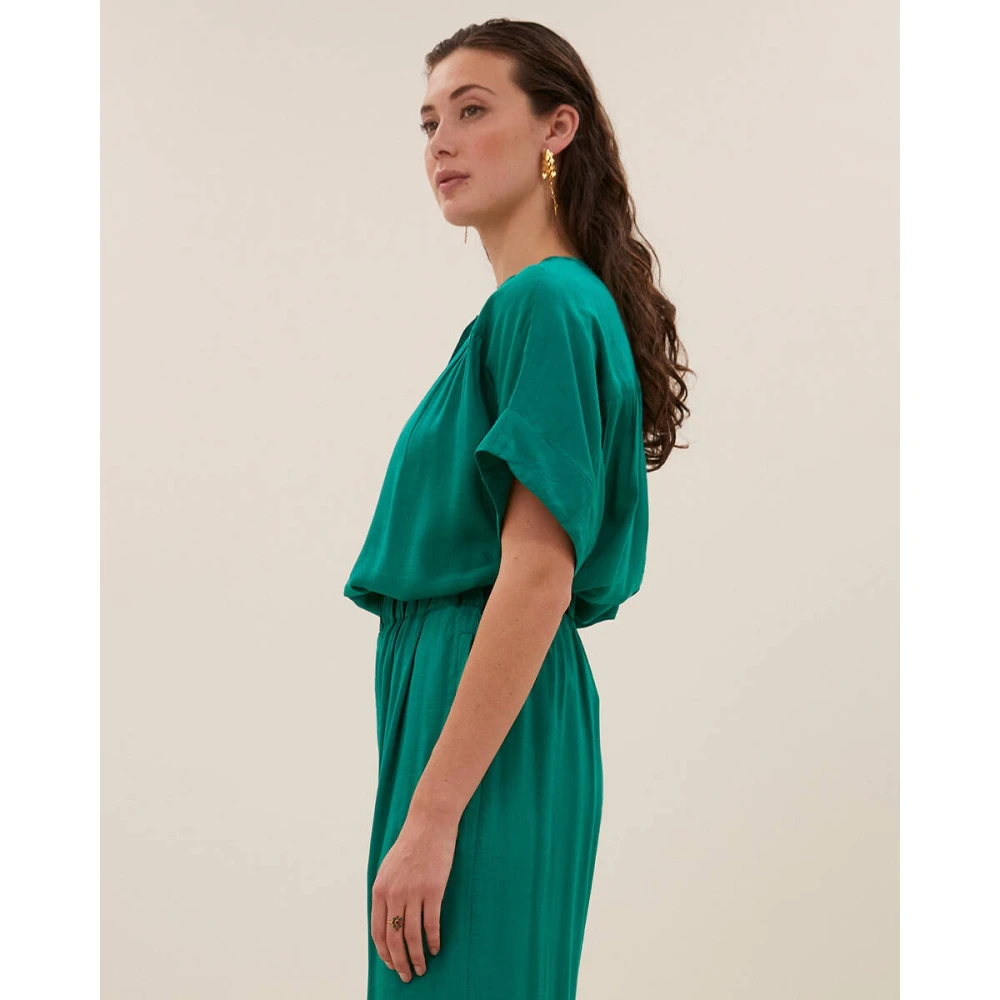 By-Bar Dobby Blouse Korte Mouw Green Dames