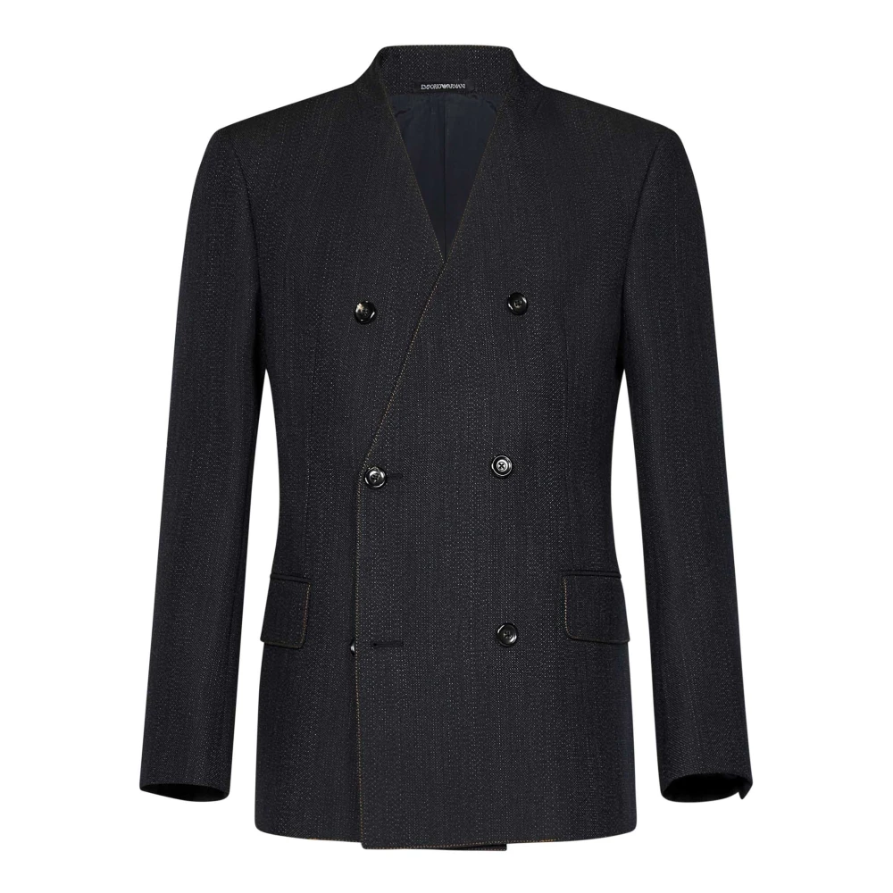 Emporio Armani Blauwe Double-Breasted Blazer Buitenkleding Blue Heren