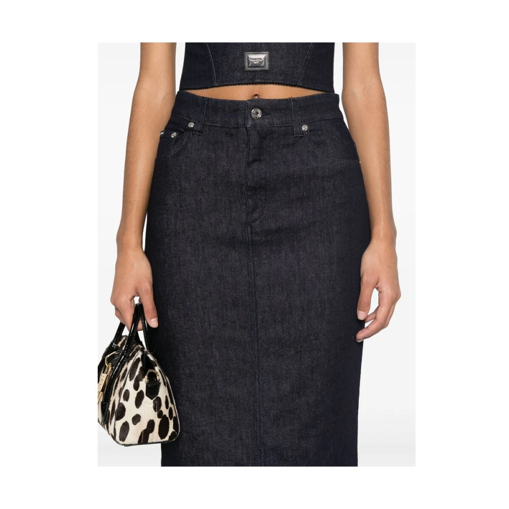 Dolce & Gabbana Blauwe Oxford Rok met Achterwaartse Ventilatie Blue Dames