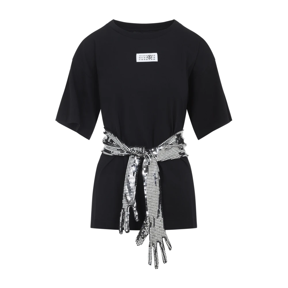 Mm6 Maison Margiela Women's Black T-Shirts, Xs, Cotton T-Shirt
