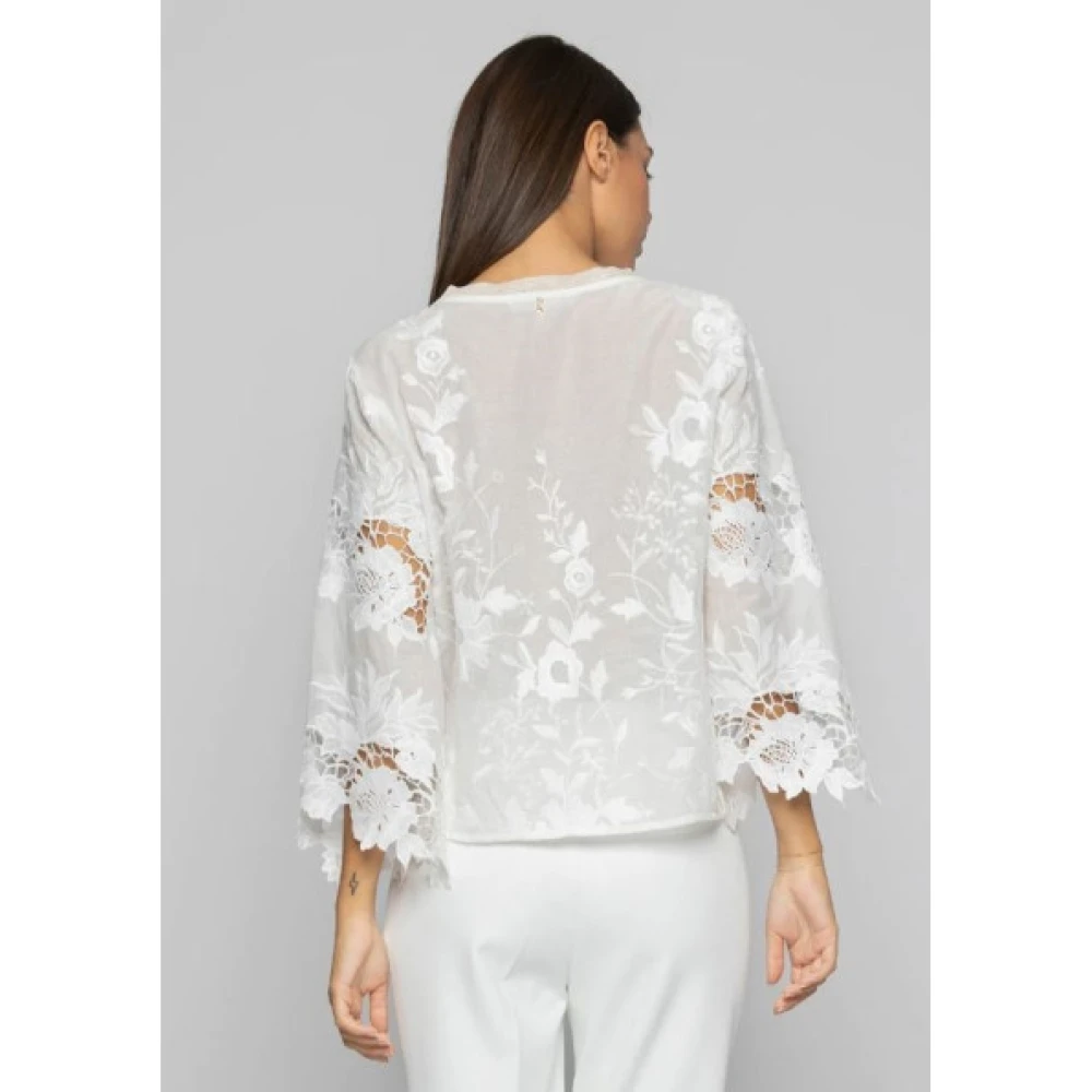 Kocca Bloemen Geborduurde Katoenen Blouse White Dames